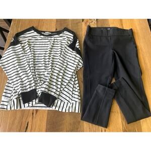 Preppy Minimalist Black White Stripe Outfit Women's Sz Small